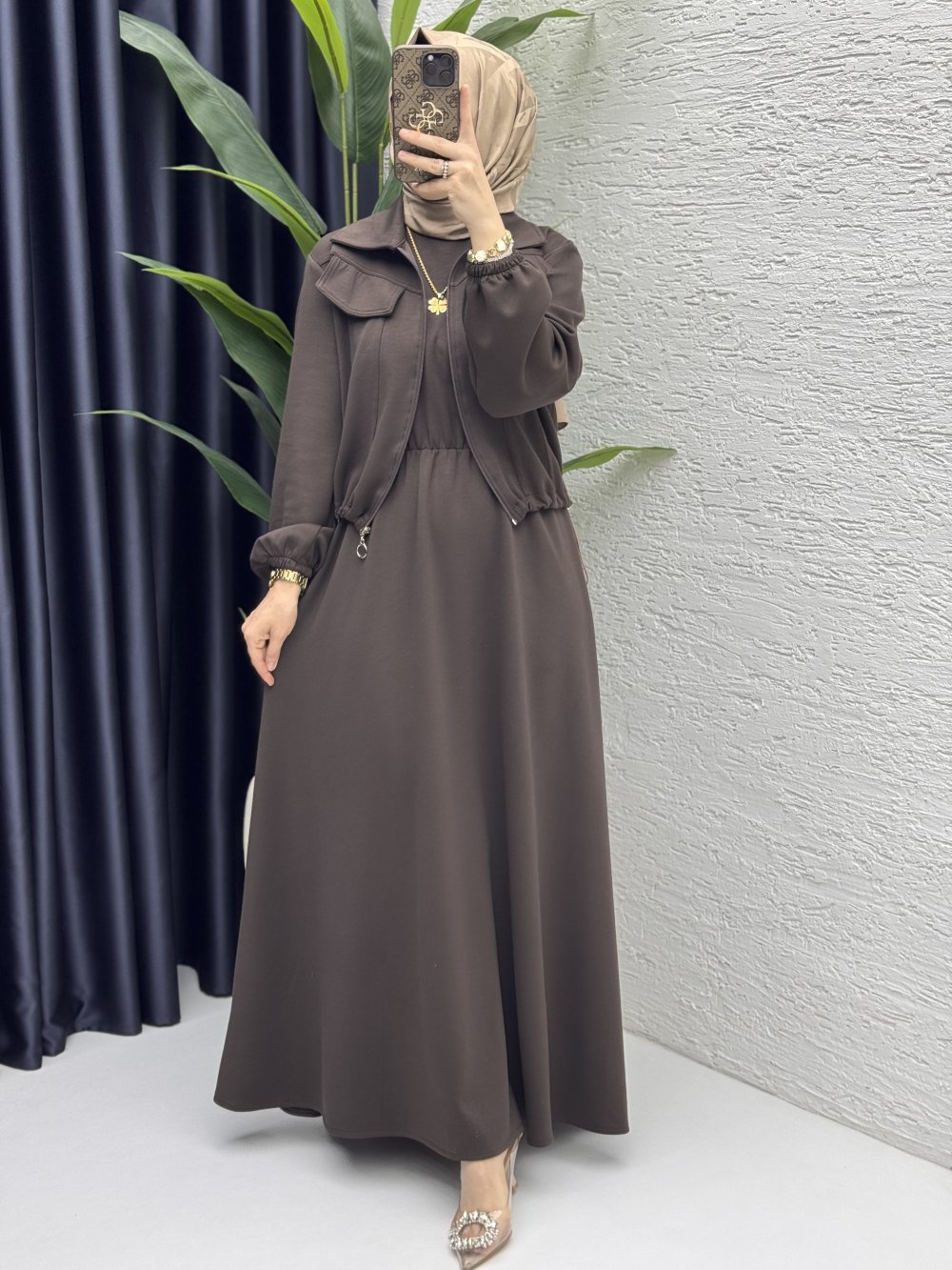 Ensemble robe marron - tissu Oysho