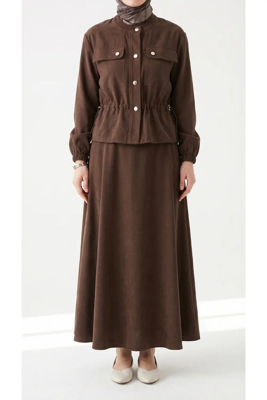 Ensemble Tunique et Jupe Suede Marron Chocolat
