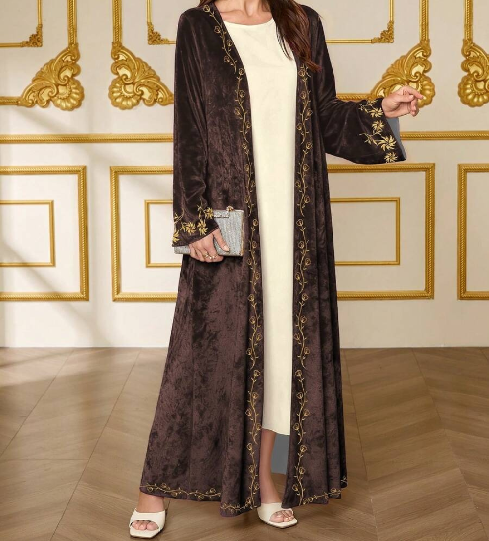 Abaya Élégante en Velours à Broderie - Célia