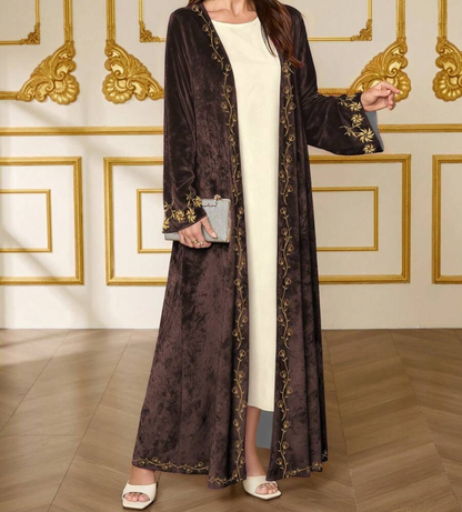 Abaya Élégante en Velours à Broderie - Célia
