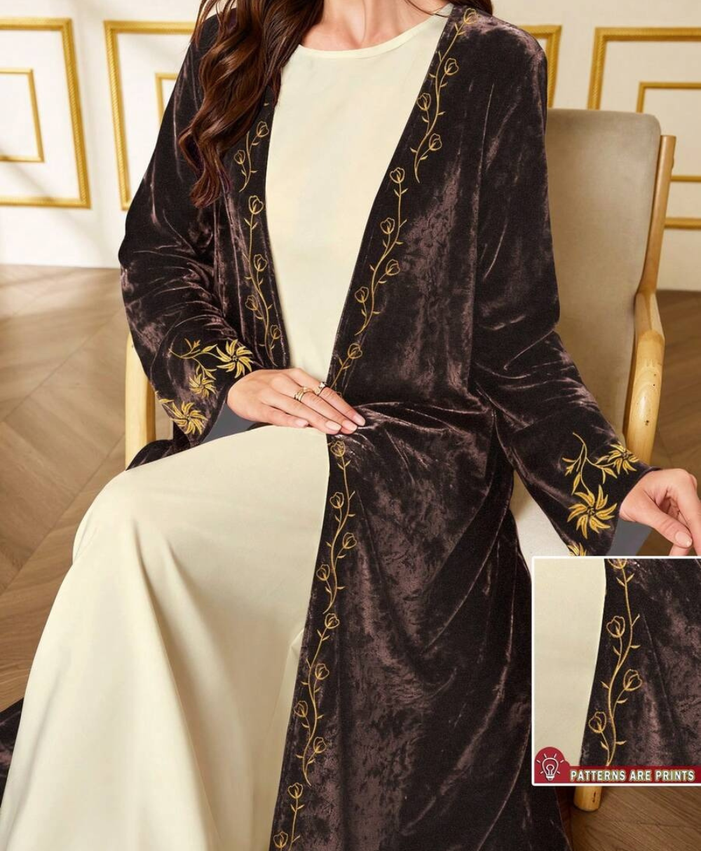 Abaya Élégante en Velours à Broderie - Célia