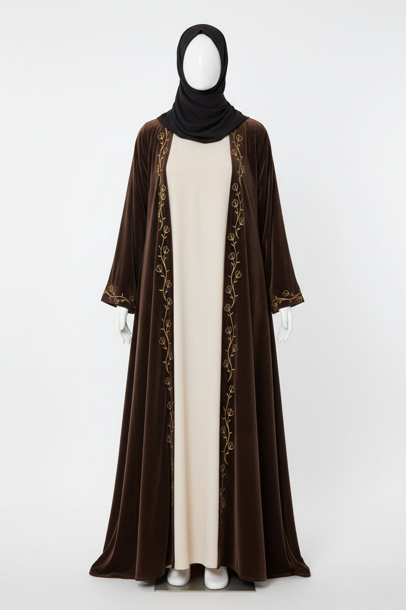 Abaya Élégante en Velours à Broderie - Célia