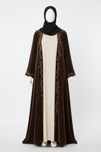 Abaya Élégante en Velours à Broderie - Célia