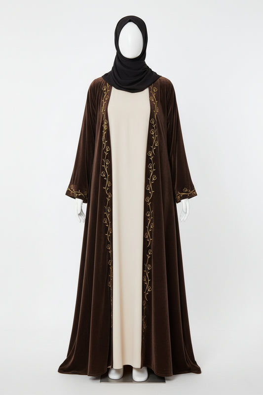 Abaya Élégante en Velours à Broderie - Célia