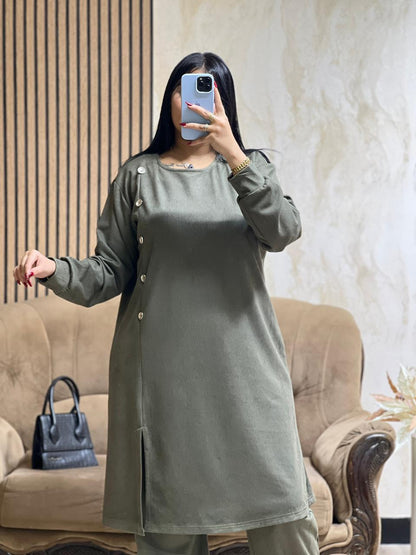 Ensemble Tunique & Pantalon Vert– Tissu Qattifa