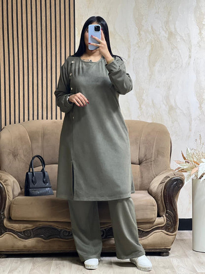 Ensemble Tunique & Pantalon Vert– Tissu Qattifa