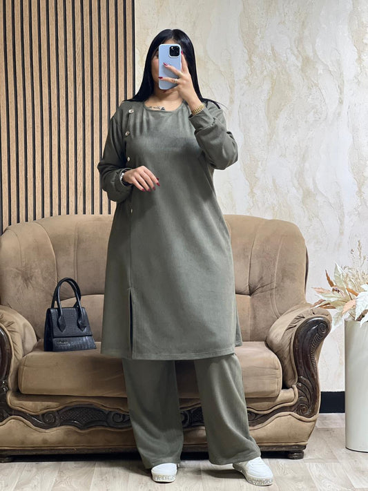 Ensemble Tunique & Pantalon Vert– Tissu Qattifa