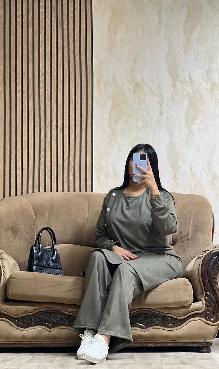 Ensemble Tunique & Pantalon Vert– Tissu Qattifa