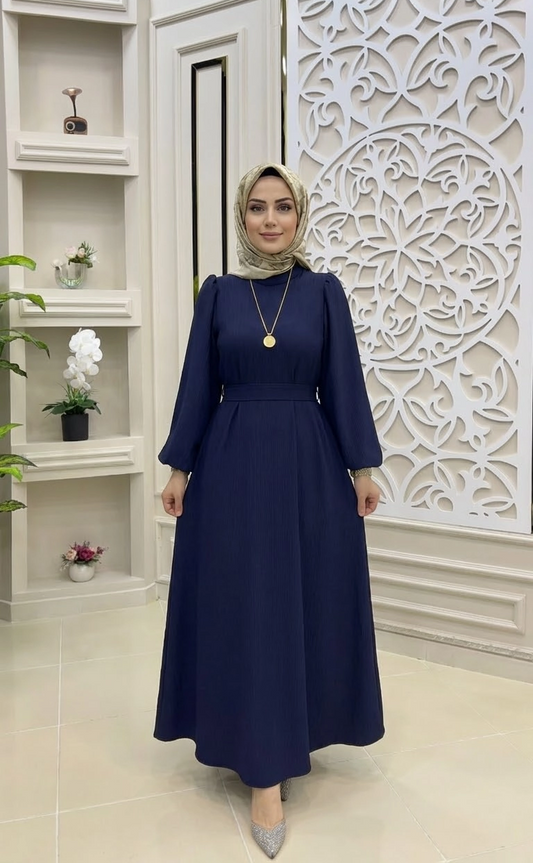 Robe hijab bleu marine- Tissu : maille torsadée en coton