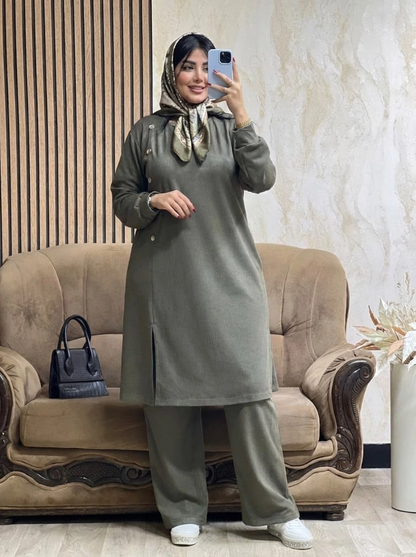 Ensemble Tunique & Pantalon Vert– Tissu Qattifa