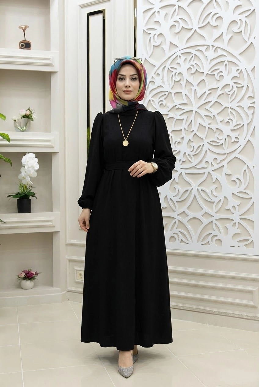 Robe hijab noir- Tissu : maille torsadée en coton
