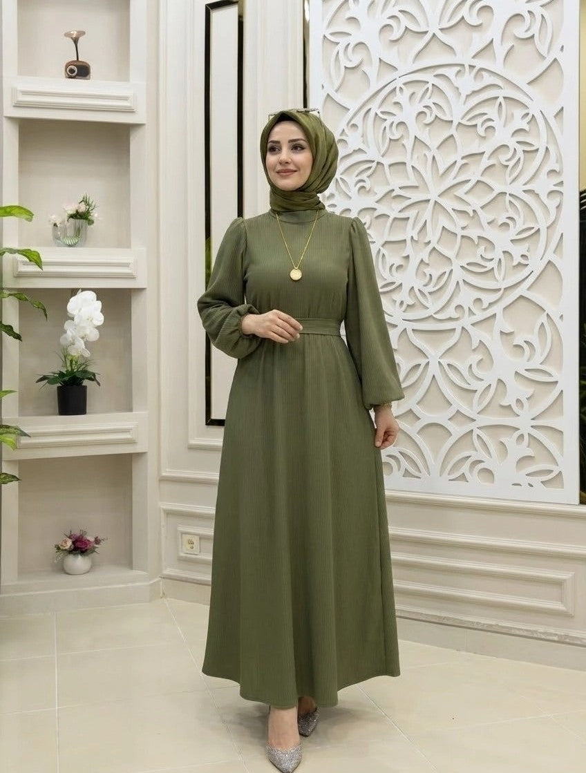 Robe hijab kaki - Tissu : maille torsadée en coton