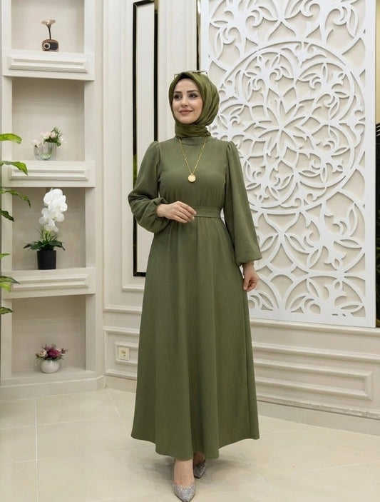 Robe hijab kaki - Tissu : maille torsadée en coton