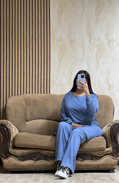 Ensemble Tunique & Pantalon Bleu– Tissu Qattifa